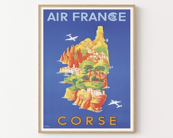 Corsica Travel Poster Digital Download Vintage France Coastal Wall Art Printable Mediterranean Decor