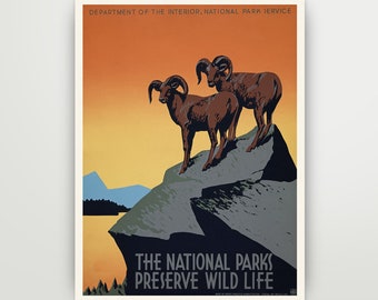 The National Parks Preserve Wild Life Vintage Travel Poster instant download PDF file