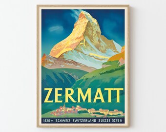 Zermatt Swiss Alps Vintage Travel Poster Print | Fine Art Print | Home Decor | Wall Art Print