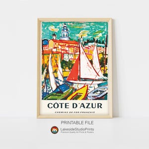 Cote d Azur Vintage Travel Poster Instant Download JPG file | Printable Digital Art