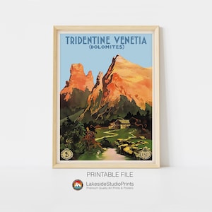 Dolomites Italy Vintage Travel Poster Instant Download JPG file | Printable Digital Art