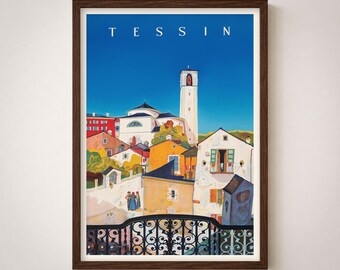 Tessin Vintage Travel Poster Print | Swiss Ticino Retro Tourism Artwork