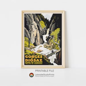 Gorges De La Diosaz Chamonix Vintage Reise Poster Sofort Download JPG Datei | Druckbare Digitale Kunst