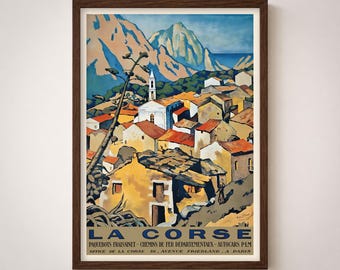 Vintage La Corse Travel Poster Print Corsica Wall Art Coastal Village Decor