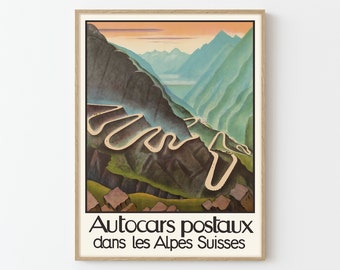 Autocars Postaux Switzerland Vintage Travel Poster Fine Art Print | Home Decor | Wall Art Print