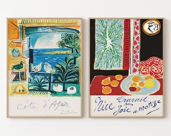 Matisse Picasso Style Prints Set Colourful Wall Art Abstract Mediterranean Decor Poster Set