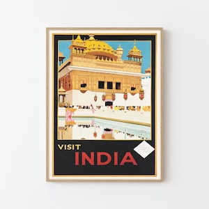 India Golden Temple Amristar Vintage Travel Poster Fine Art Print | Home Decor | Wall Art Print