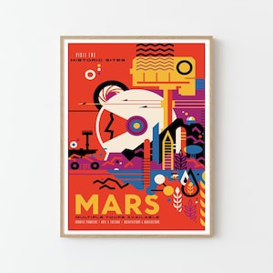 Póster de viajes espaciales de la NASA sobre Marte / Estrellas, planetas, universo y cosmos