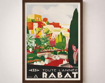 Vintage Rabat Morocco Travel Poster Print Retro North Africa Garden Landscape Wall Art
