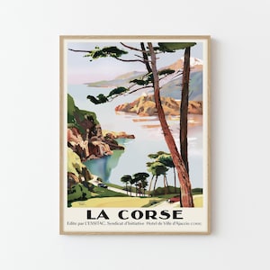 Póster de viaje vintage de La Corse, Francia, impresión artística personalizada/decoración del hogar, arte de pared, regalo