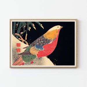 Golden Pheasant in the Snow Japanese Fine Art Print | Home Decor