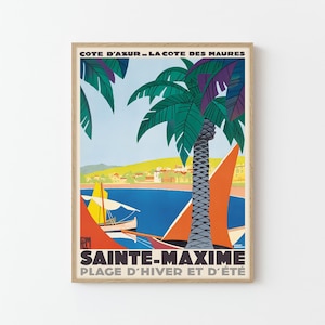 Affiche de voyage vintage de Sainte Maxime France impression d'art personnalisée | Cadeau d'art mural pour décoration d'intérieur