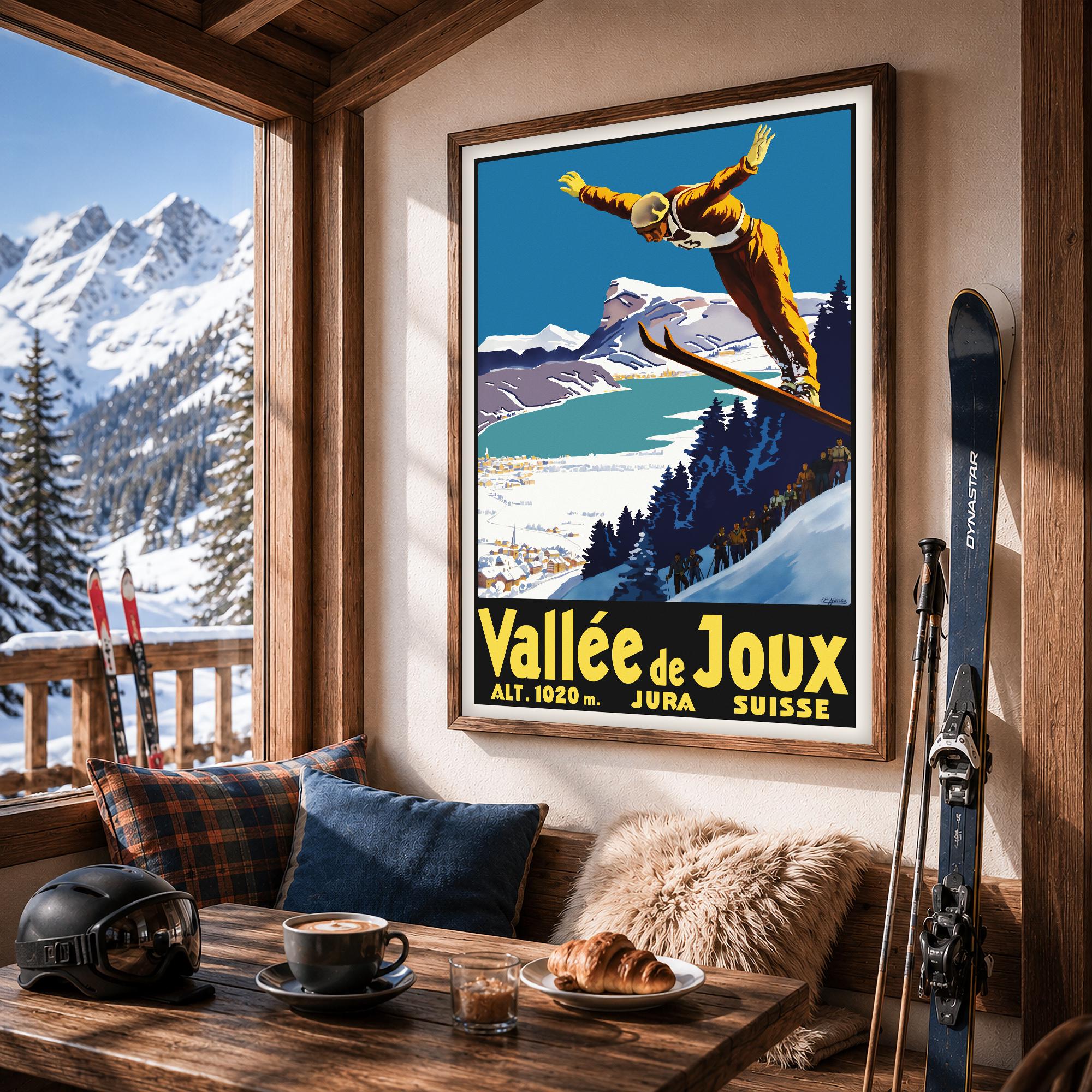 Vallee De Joux Ski Vintage Travel Poster Print Swiss Alps Winter