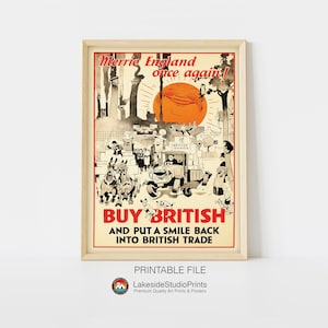 Kaufen Sie British - Merrie England Noch einmal! - British Trade Retro Poster Sofortiger Download JPG-Datei Vintage Poster Druckbare JPG-Datei
