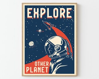 Explore the Other Planet Space Travel Poster Print | Stars Planets Universe Cosmos