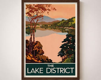 Lake District Vintage Travel Poster Print | English Countryside Tourism Retro Wall Art