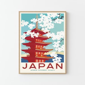 Affiche de voyage vintage Japon Sakura impression d&#39;art personnalisée | Cadeau d&#39;art mural pour décoration d&#39;intérieur
