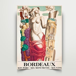 Poster di viaggio vintage di Bordeaux, Francia, stampa artistica / Decorazione per la casa, arte murale retrò, regalo