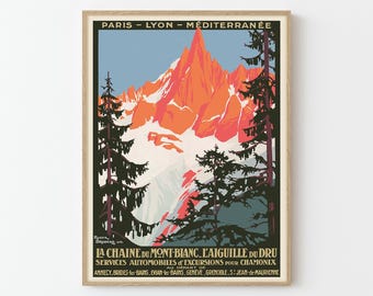 Mont Blanc Vintage Travel Poster: French Alps Art Print