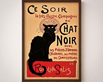 Black Cat Vintage Poster Print | French Art Nouveau Parisian Retro Artwork