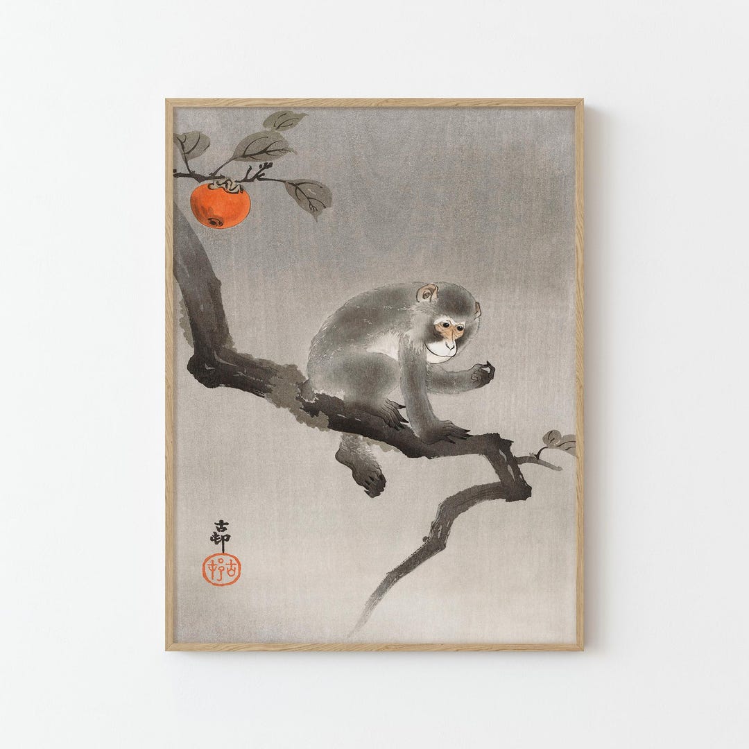 Monkey in Cockatoo Japanese Fine Art Print | Home Decor - Etsy