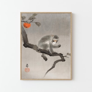 Monkey in Cockatoo Japanese Fine Art Print | Home Decor