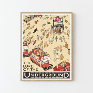 London Vintage Travel Poster The Lure of the Underground Print | Home Decor | Wall Art Print