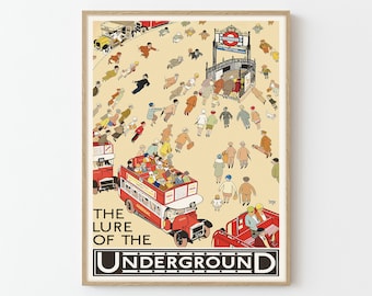 London Vintage Travel Poster the Lure of the Underground Print