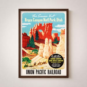Vintage Bryce Canyon National Park Utah Travel Poster Railroad Retro Wall Art Print