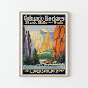 Póster de viaje vintage de Colorado Rockies, Estados Unidos, impresión artística personalizada/decoración del hogar, arte de pared, regalo