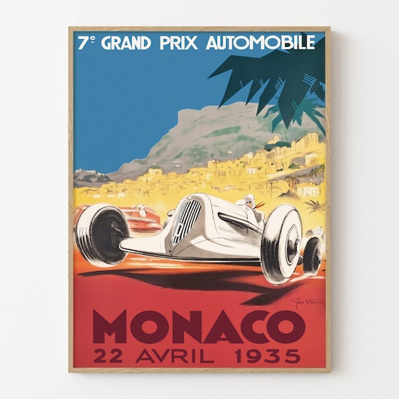Vintage Monaco Grand Prix Poster 1935 Racing Car Wall Art Print - Etsy