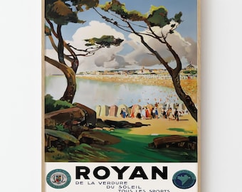 Vintage Royan Travel Poster Print, French Seaside Beach Coastal Wall Art Decor