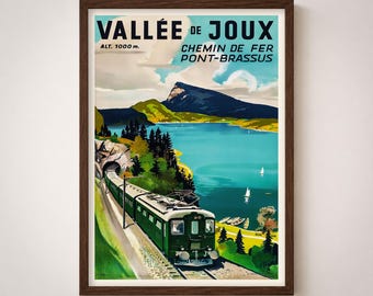 Vallee de Joux Vintage Travel Poster Print Swiss Railway & Alpine Lake Wall Art