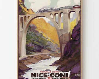 Vintage Nice Coni Railway Travel Poster French Alps Train Retro Wall Art Print