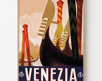 Vintage Venice Italy Travel Poster Venezia Tourism Wall Art Print