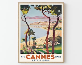 Cannes French Riviera Vintage Travel Poster Print | Cote d&#39;Azur Lucien Peri Art