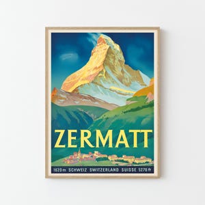 Affiche de voyage vintage des Alpes de Zermatt Matterhorn Impression d'art personnalisée | Art mural, décoration d'intérieur, cadeau