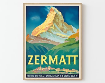 Matterhorn Zermatt Alps Vintage Travel Poster Custom Art Print | Wall Art Home Decor Gift