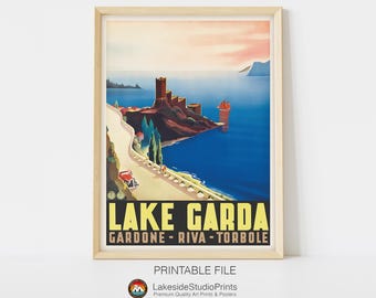 Lake Garda Italy Vintage Travel Poster Instant Download JPG file | Printable Digital Art