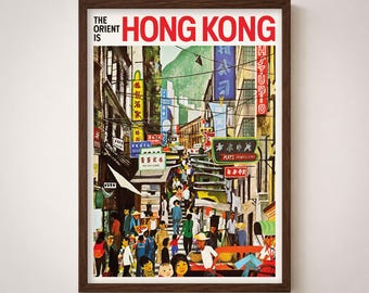 Hong Kong Vintage Travel Poster Print | China Cityscape Wall Art