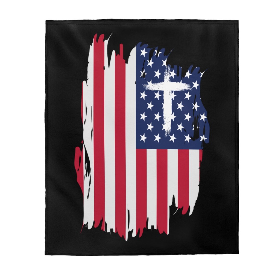 USA Flag Blanket Cross Blanket Distressed Flag Patriotic Flag Throw