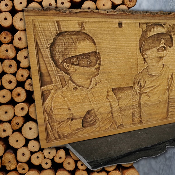 Fräsbild Fotogravur Bild auf Holz CNC gefrästes Bild oder Foto auf Baumscheibe 3D Bild Relief