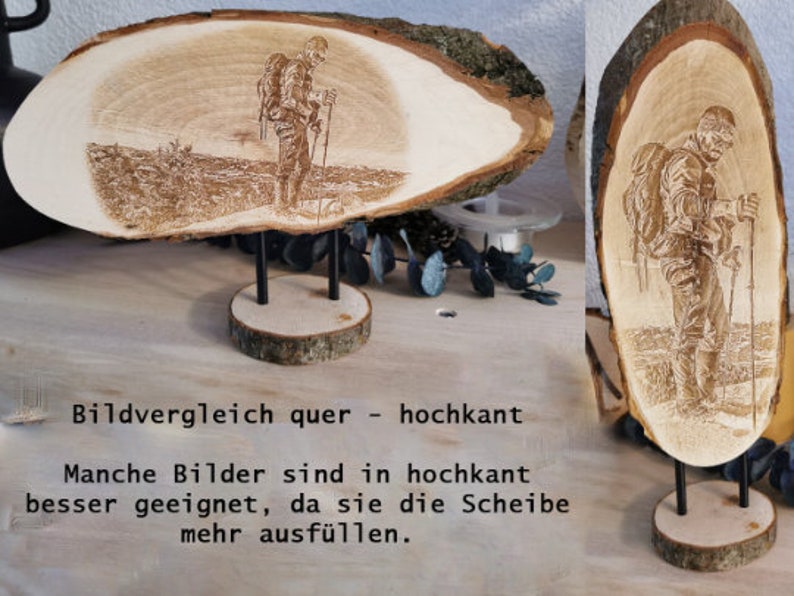 Baumscheibe oval oder rund mit Gravur Fotogravur Bild auf Holz Baumscheibenfoto Foto auf Holz Bildgravur Bild 6