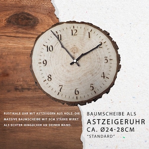 Rustic wooden clock made from a genuine tree slice – knot clock Ø25–28 cm – Handmade wall clock made of natural wood – Unique wooden wall decoration image 7
