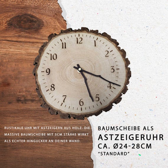 Rustikale Holzuhr aus echter Baumscheibe – Astzeigeruhr Ø25–28cm – Handgemachte Wanduhr Naturholz – Unikat Wanddeko Holz