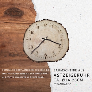 Rustic wooden clock made from a genuine tree slice – knot clock Ø25–28 cm – Handmade wall clock made of natural wood – Unique wooden wall decoration image 8