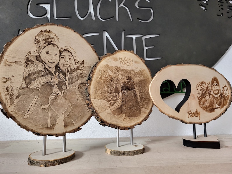 Baumscheibe rund mit Gravur Fotogravur Bild auf Holz Baumscheibenfoto Foto auf Holz Bildgravur Bild 1