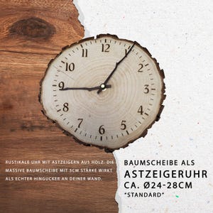 Rustic wooden clock made from a genuine tree slice – knot clock Ø25–28 cm – Handmade wall clock made of natural wood – Unique wooden wall decoration image 9
