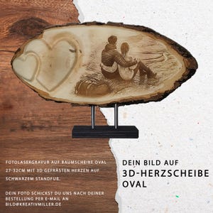 Fotogravur auf 3D-Herzscheibe oval | Hochzeit | Liebe | Valentinstag | Geschenk | Herz | Persönlich | Foto | Bild | Personalisiert | Holz