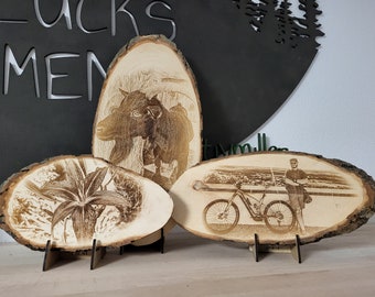 Picture on wood individual gift / oval tree slice / picture engraving photo alder slice / wooden picture / wood engraving / photo engraving